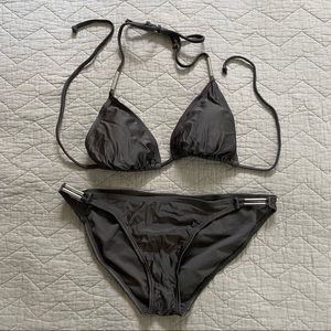 Dark Grey, kinda shiny bikini w/metal details